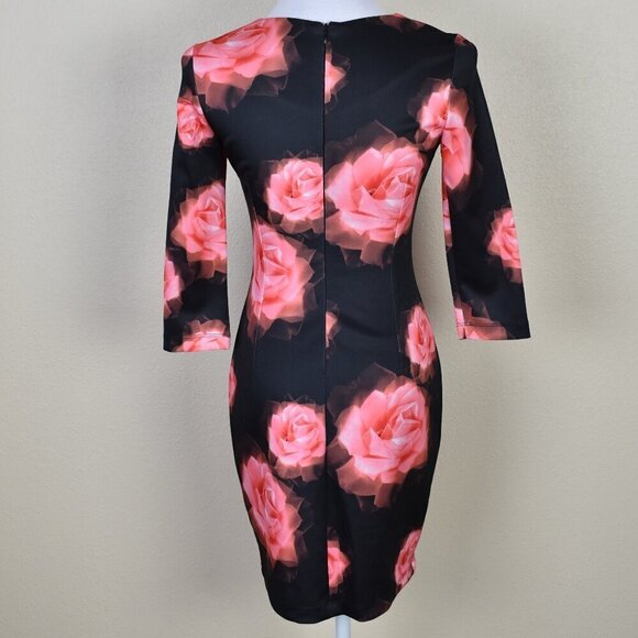Alexia Admor Black Rose Print Scuba Sheath Dress - XS - Picture 5 of 8